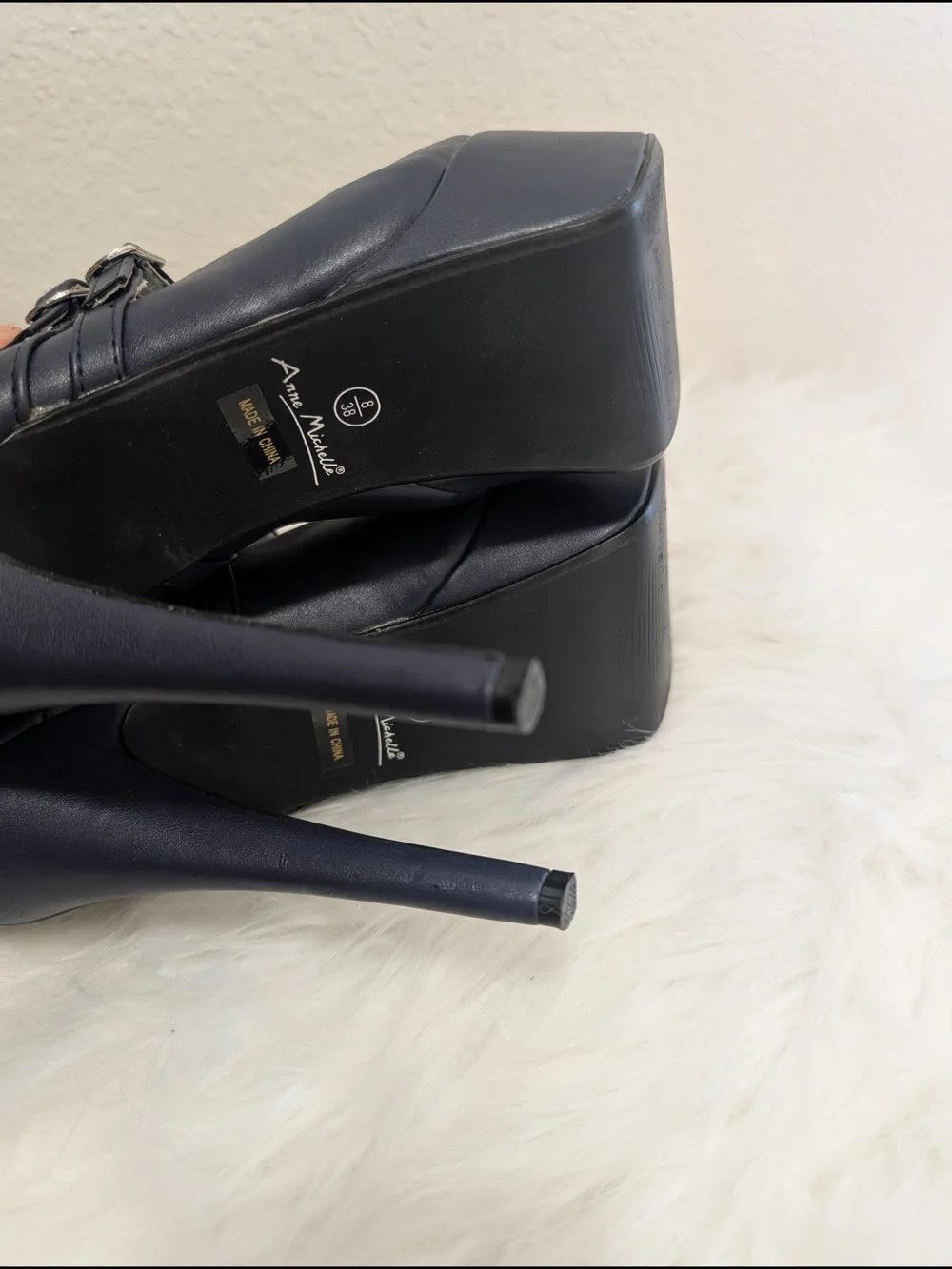 Womens Navy Platform Mary Jane Heels